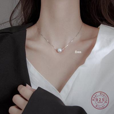 925 Sterling Silver Korejský náhrdelník s perlovým přívěskem Ins Dámské Elegantní Dárek Výročí Šperky