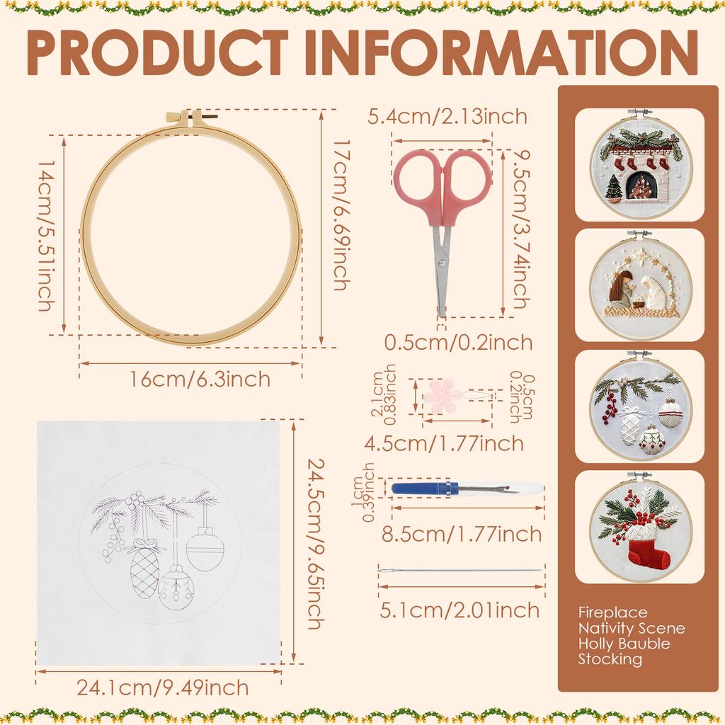 Christmas DIY Embroidery Kit Wreath Printed Pattern Cross Stitch Set Handmade Sewing Art Craft Kit for Beginners Adults Needlewo