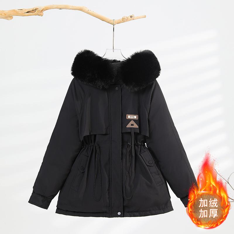 Thickened pie overcomes schoolgirl winter new waist and thin hooded big fur collar warm cotton-padded jacket
