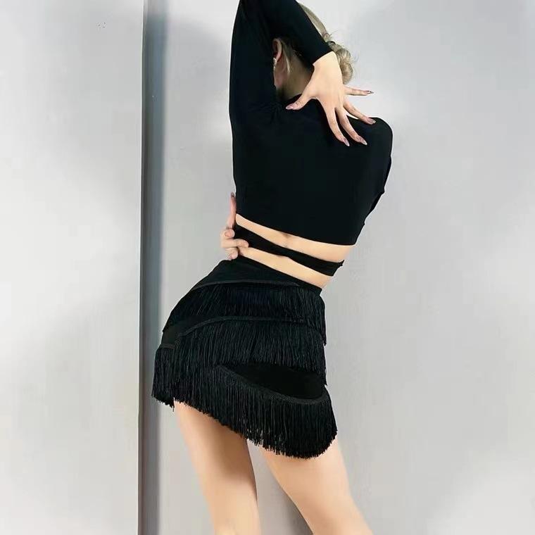 Gonna da Danza Latina da Donna con Frange, Vestibilità aderente, Spacco laterale, Gonna da Allenamento per Danza