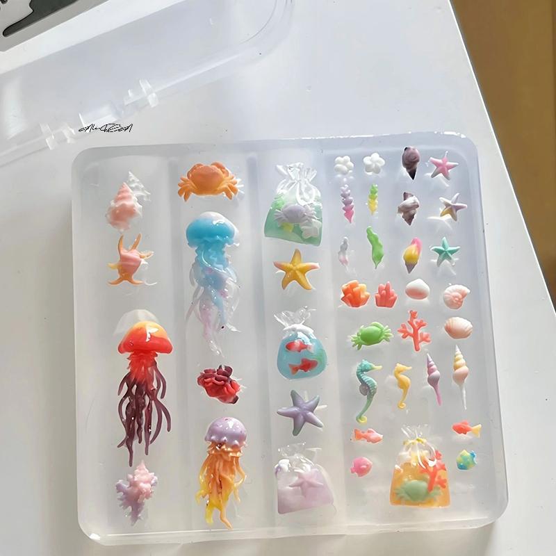 3D Silicone Carved Nail Art Mold Soft Jellyfish Fishtail Design Ocean Style DIY Nail Accessories for Creative Manicure Templates