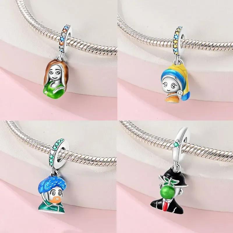 Copperoriginal Starry Sky Sunflower Green Wheat Field Oil Painting Charms Beads For Women Diy Fine Jewelry Gift