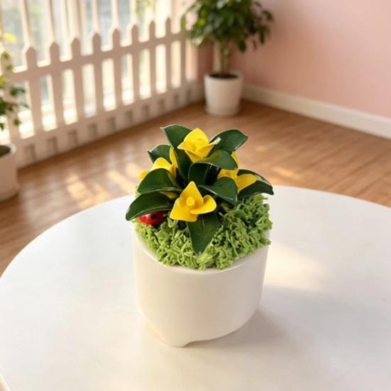 Handmade Mini Flower Figurine Artificial Ceramic Flowers in Pot for Car Dashboard Bathroom Home