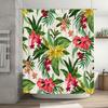 Greenery Floral Shower Curtain Waterproof Fabric Bath Decor, Tropical Style 3D Printing Watercolor Bathroom Tarp Pink Yellow Red