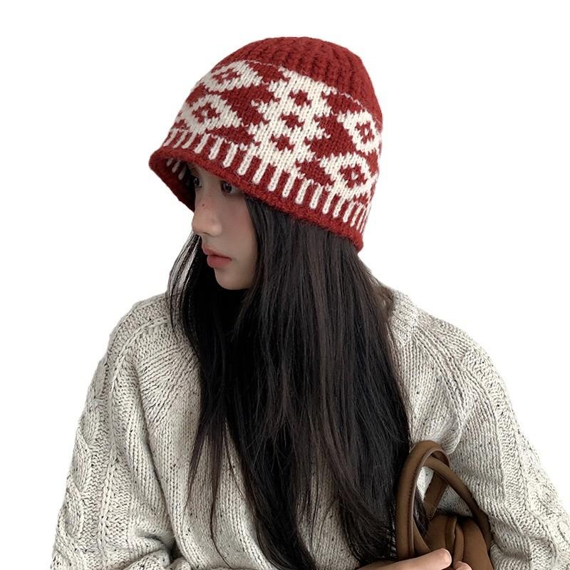 24 autumn and winter niche designer style knitted cold hat women's street versatile warm ear protector wool hat