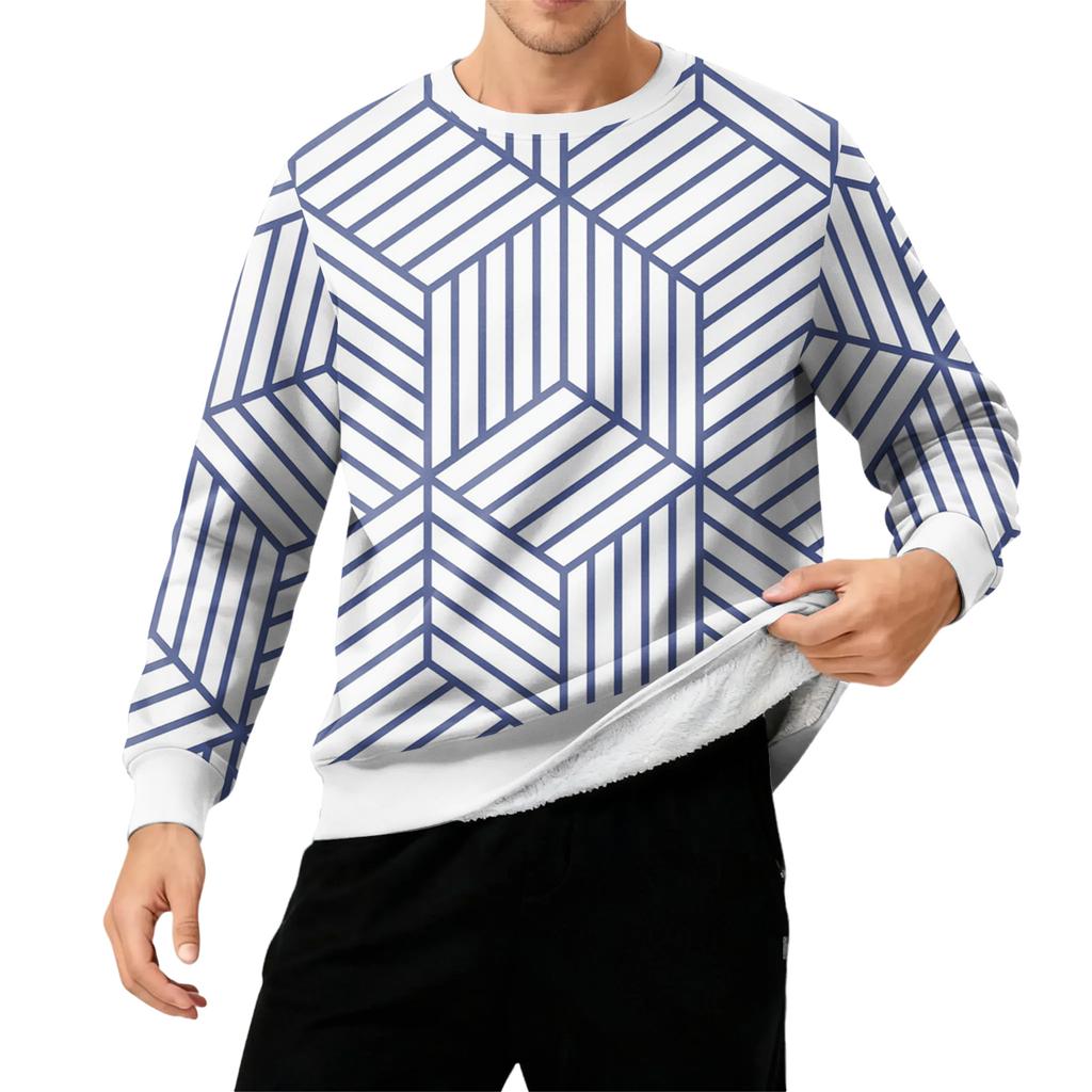 Herren Rundhals Fleecegefüttert Dick Einfarbig Sweatshirt