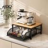 Coffee Capsule Drawer Organizer Maker Storage Rack with Drawer Two Tier Countertop Organizer Wood Kitchen Counter Top And Metal Basket Holder