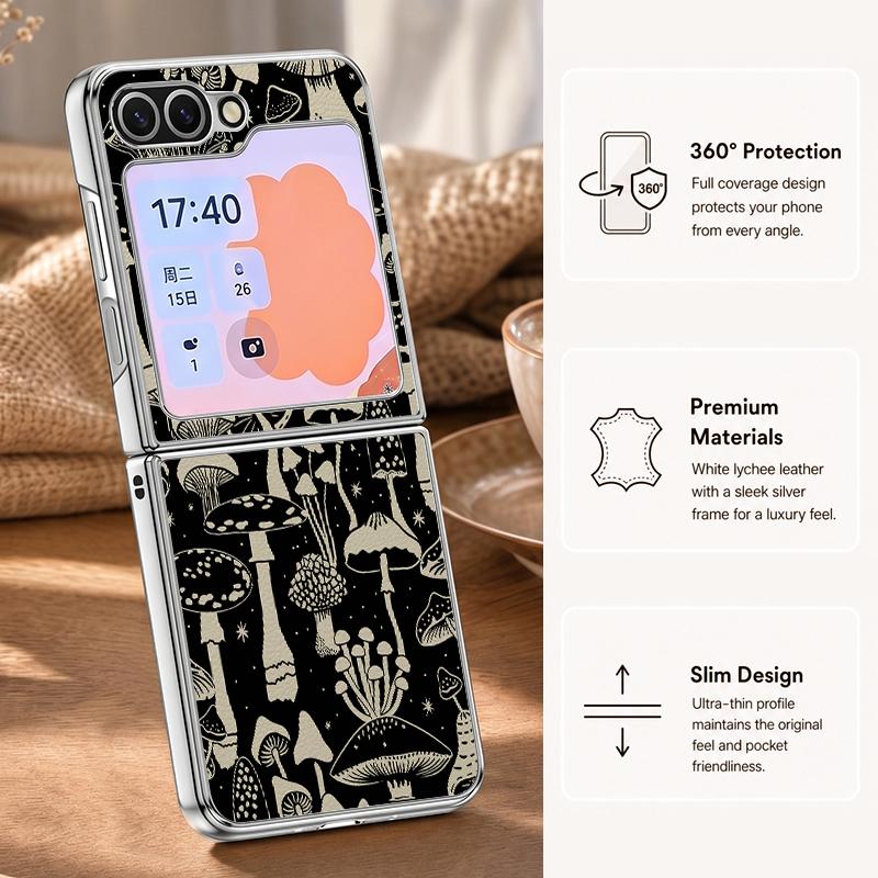Floral Pattern Case For Samsung Galaxy Z FlIP 7 FE 6 5 Plating PC+PU Leather Hybrid Folding Cover For Samsung Z Flip7 Flip6 Flip5
