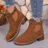 2025 Fall Mid-Heel Ankle Boots Women's Boots Plus Size Round Toe Solid Color Buckle Strap Martin Boots