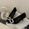 Pumps Light Luxury Square Buckle Low Heelshoeswomen'S Thin Heel Black Work Shoes Pointed Toe Spring Elegant Women'Sgoddessstyle