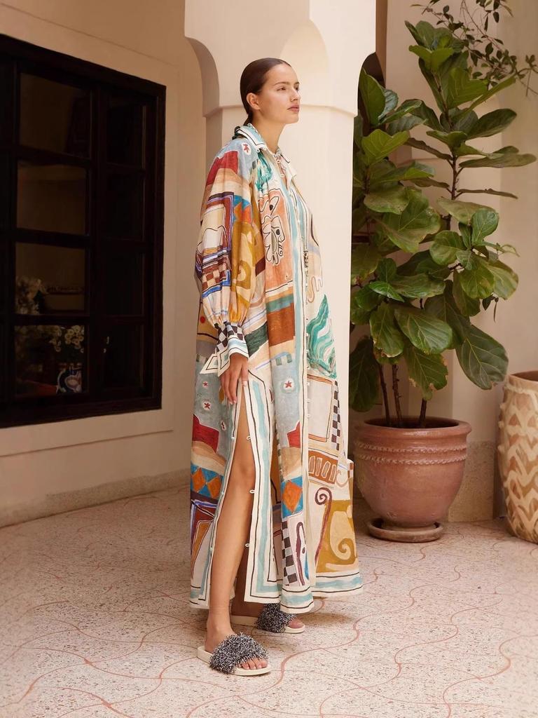 2026 European & American Fashion: Loose Linen Printed Dress