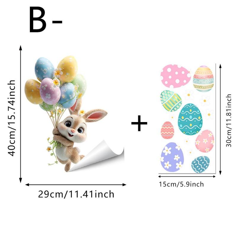 

New Easter Flower Rabbit Sticker Self-Adhesive PVC Wall Stickers Removable Waterproof Festival Party Sticker Glass Decoration AS SHOW