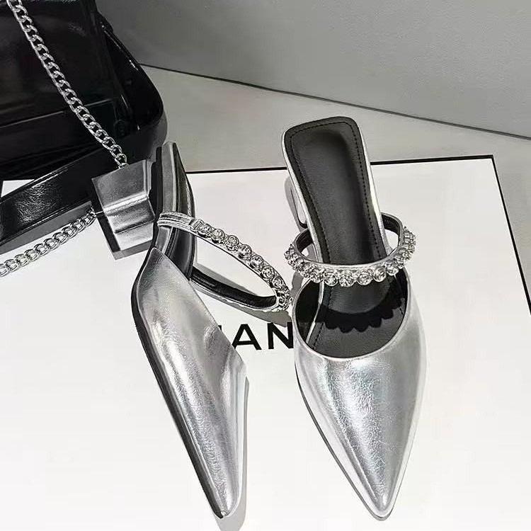 Fashion New Pantoufles De Luxe Noires À Talons Hauts Pour Femme, Mules De Styliste À Enfiler, Mocassins De Soirée, Été 2025