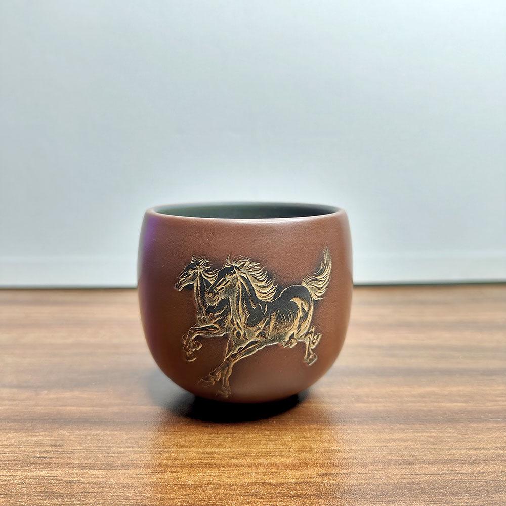 Hand-Carved Eight Steeds Tea Cup - Ceramic Qinzhou Nixing Pottery