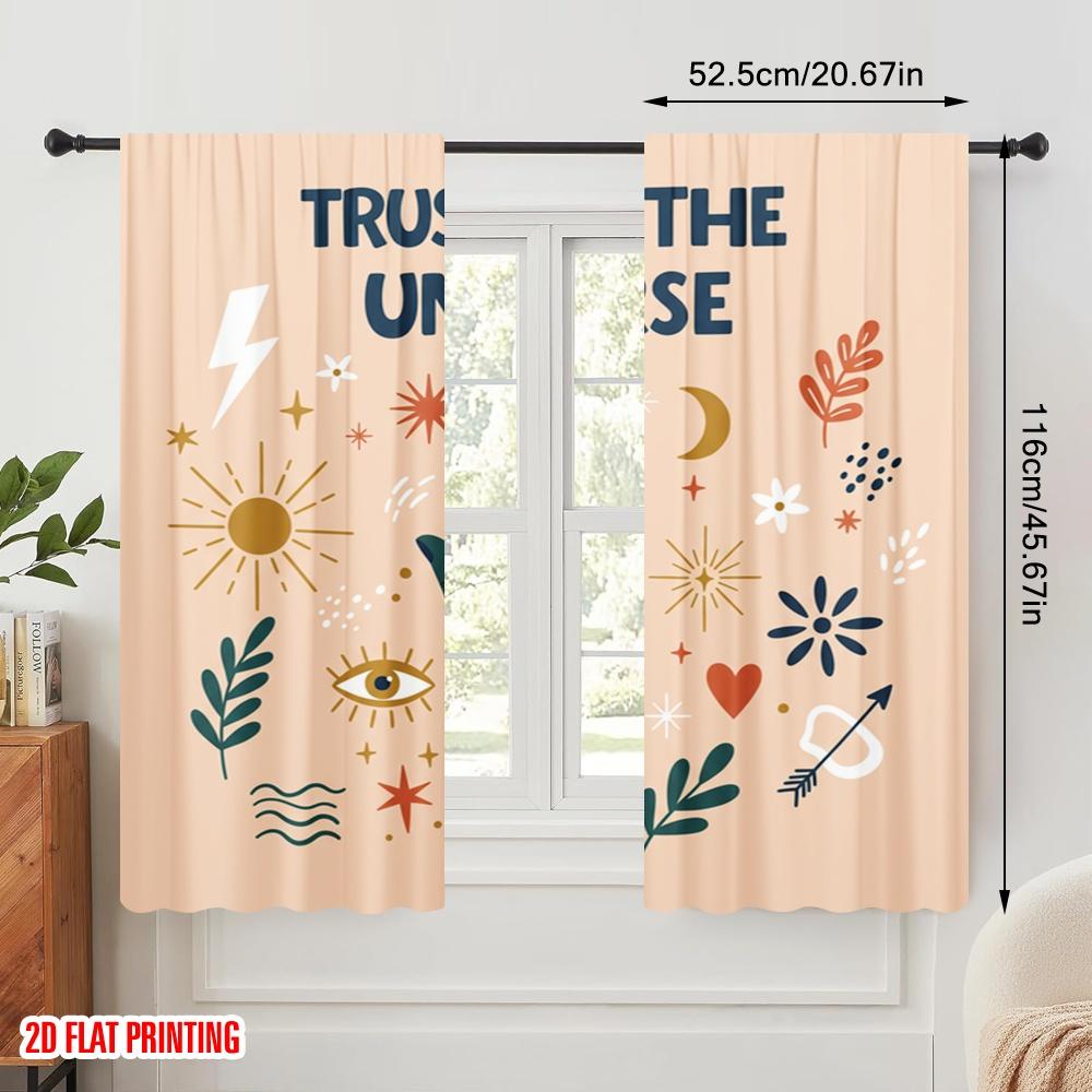 2 Stück 2D Flachdruck Fenstervorhänge Trust Universe Celestial Vibes 100% Polyester Ohne Strom Partydekorationen für Zuhause