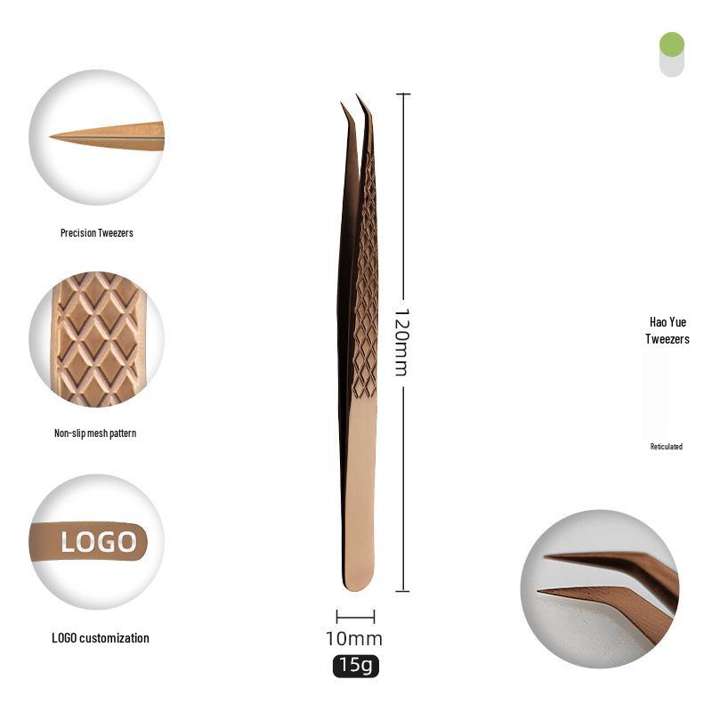 Golden Feather Stainless Steel Eyelash Tweezers for Grafting and Extensions