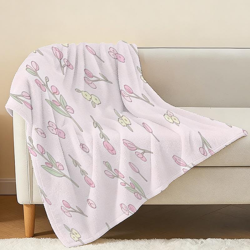 Soft Floral Flannel Throw Blanket - Lightweight Cozy Warm for Home Decor, Christmas & Halloween, Ideal Casual Indoor Use