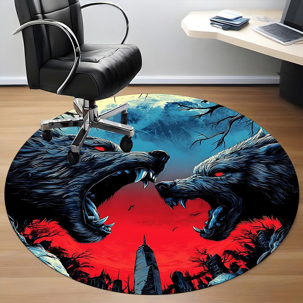 1PC Werewolf Moonlit Office Round Area Rug, Mat Suitable ForOffice, Under Office Chairs Bedroom Living Room Home Decor, Room Deco