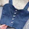 Hongkongský styl Retro Džínový top Dámský Design Jednořadé Slim fit Krátký Pupík Sexy Gyaru Sle Cami Móda