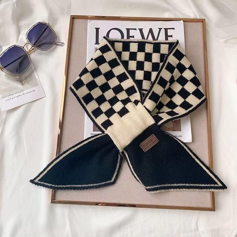 Women's Houndstooth Double-Sided Scarf Set - Thickened, Versatile, Autumn/Winter Neck Warmer