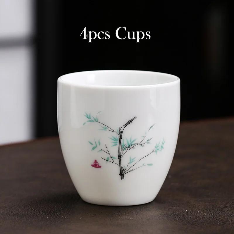 4pcs White Porcelain Teacup 145ml High-capacity Hand-Painted Ceramic Tea Bowl Travel Meditation Cup Chinese Tea Set