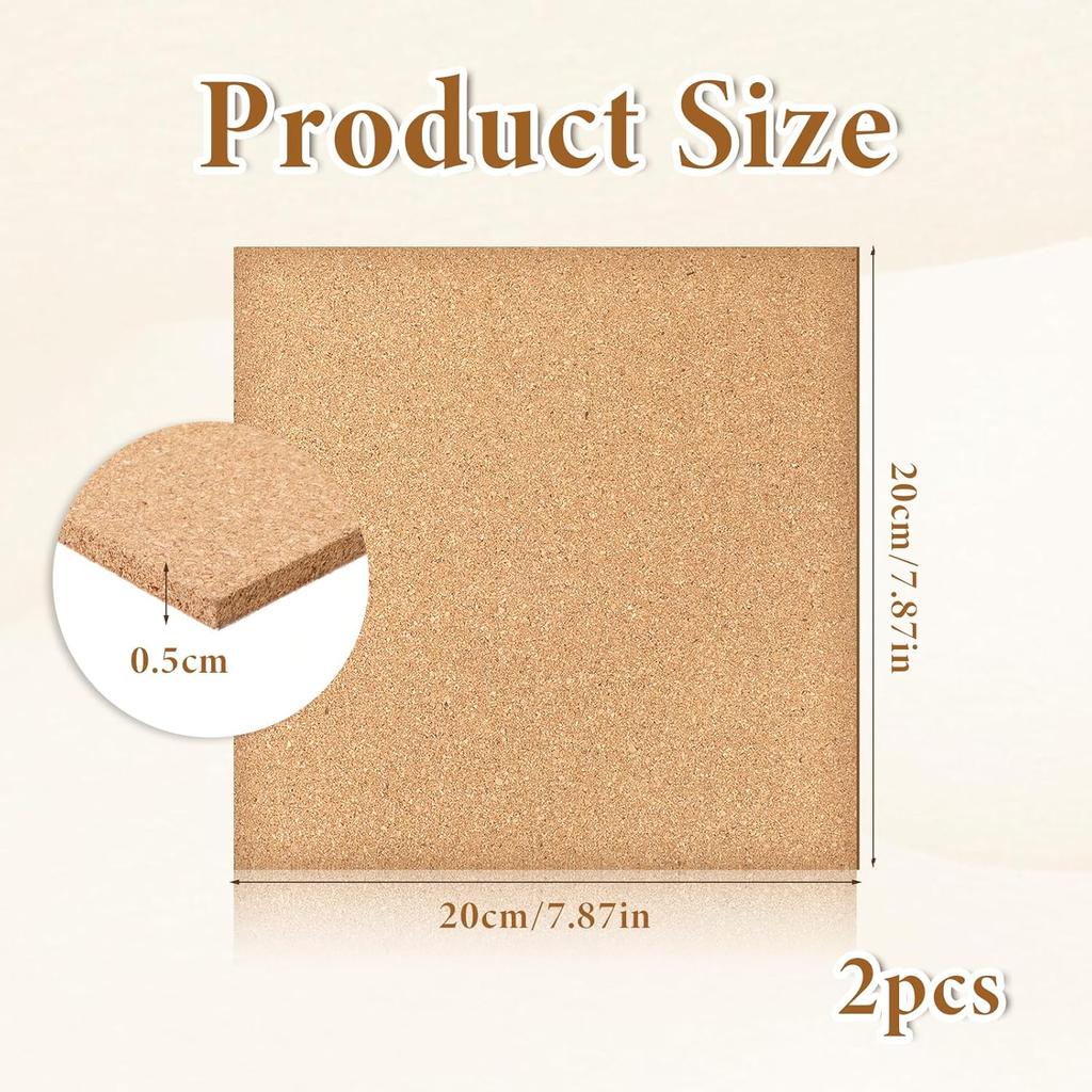 8 X 8 Inch Cork Boards Small 2 PCS Thick Cork Board Square Cork-Tile Self Adhesive Tiles for Home Office Wall Decorations