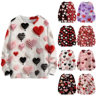 Women's Fashion Casual Long,Sleeve Valentine's Day Round,Neck Knit Pullover Top