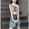 Summer Girls' Denim Shorts Cropped Pants Work Pants Versatile Jean Wide Leg Trendy Versatile Loose Pants for Children