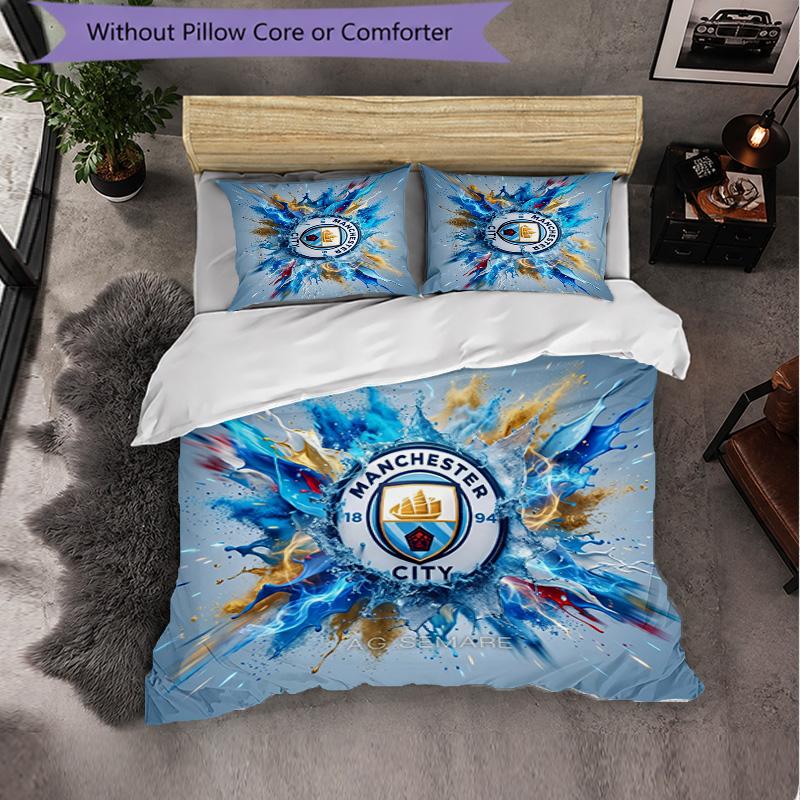 Set Lenzuola Manchester City Modello 3 Pezzi Morbida Copripiumino in Microfibra con Federe per Camera da Letto