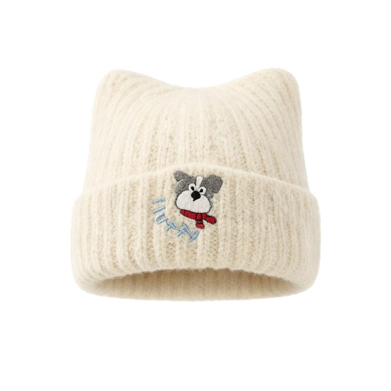2026 autumn and winter new Japanese cute puppy embroidered knitted hat fashionable big head circumference versatile warm wool hat