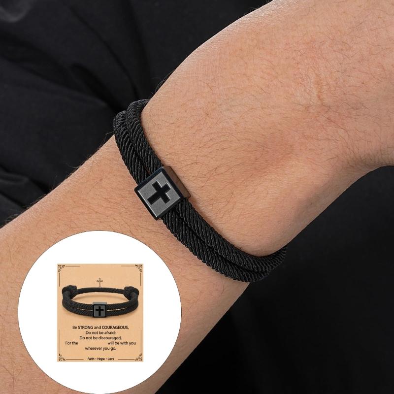 Elegant Rope Chain Bracelet With Crosses Pendant Sturdy Stainless Steel Unisex Fashion Accessory