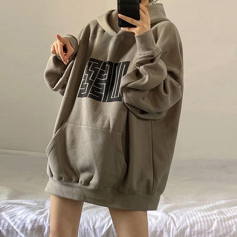 Vintage Fleece Hoodie Women s Oversized Baggy Pullover Sweatshirt With Graphic Print L