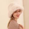 Women Head Accessories Thick Warm Faux Fox Fur Bucket Winter Hat Set Cap
