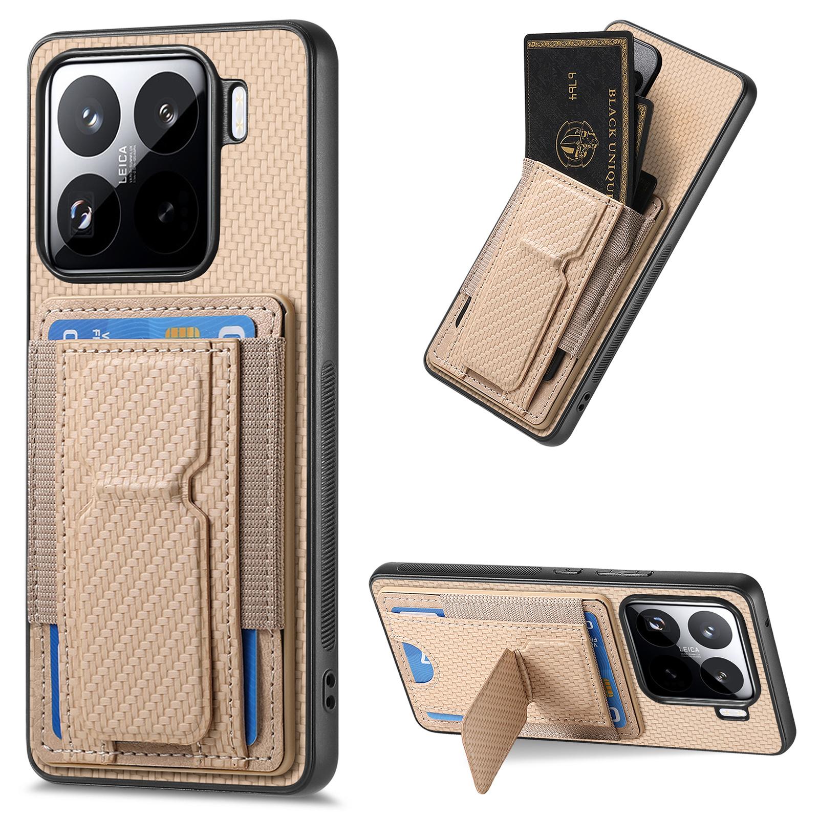 

Для Xiaomi 15 Чехол Подставка Держатель для карт Кожаная задняя крышка Beige