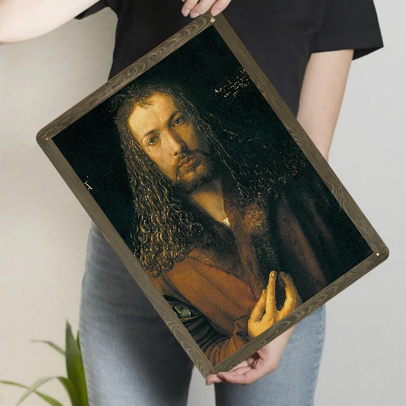 

Vintage Religious Figure Oil Painting Custom Metal Wall Art Decor for Living Room 20x30cm（7.8x11.8inch）
