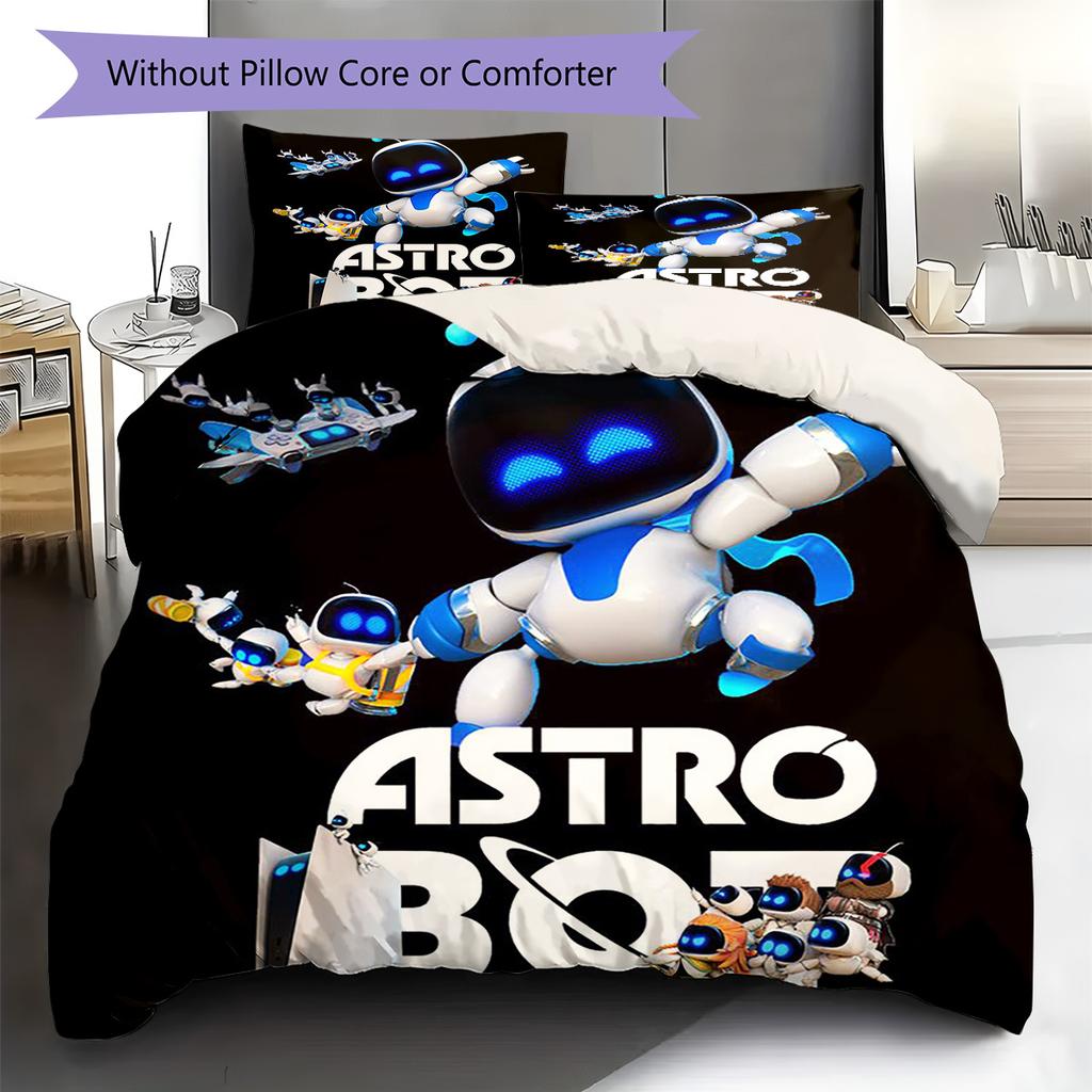 Parure de lit motif ASTRO BOT, Ensemble couette Housse de couette Taie d'oreiller Cadeau d'anniversaire pour la maison (1 housse de couette + 2 taies d'oreiller, sans garniture.)