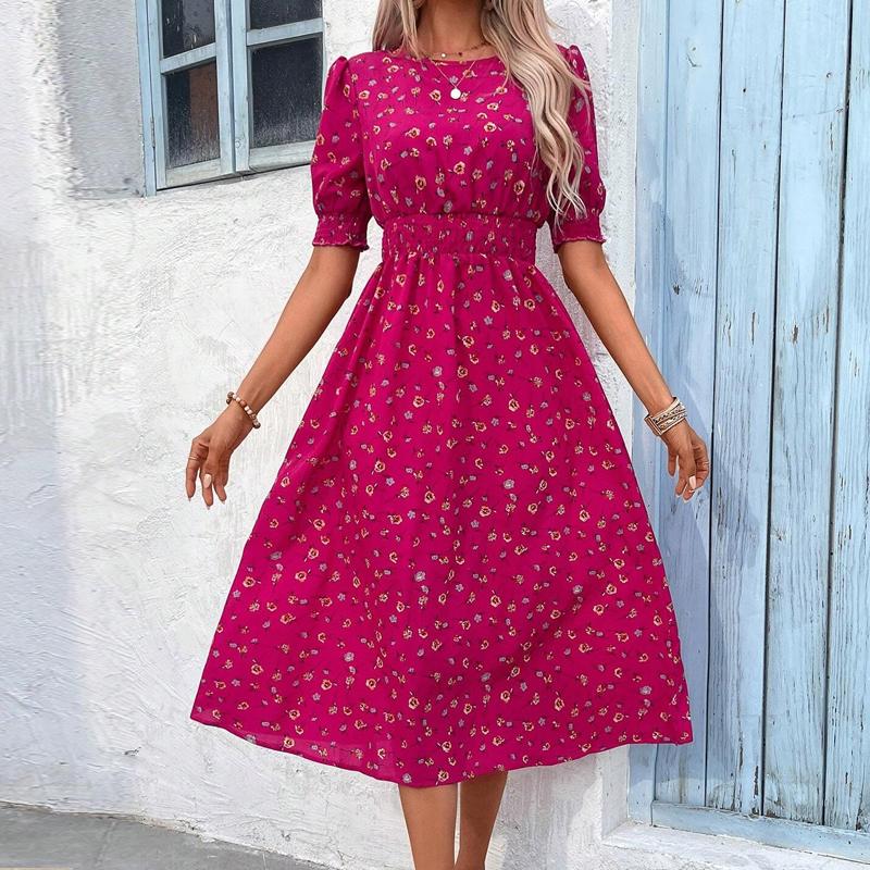 Women Dresses 2025 Summer Short Sleeve O-Neck Print Black Women Dress J887