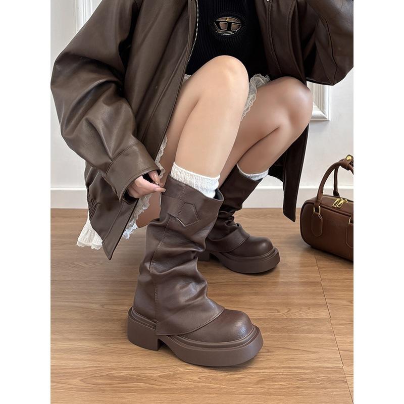 Vintage Pleated Maillard Pants Boots Women's Medium Boots Martin Boots Short Boots