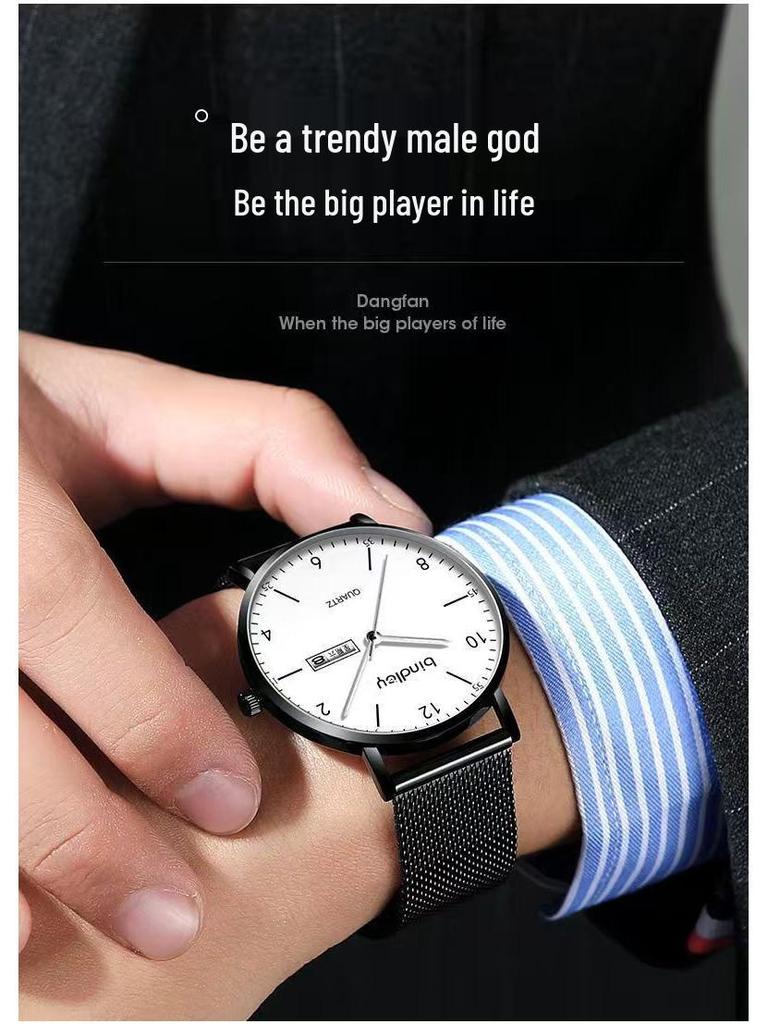 Men's Silent Ultra-Thin Luminous Waterproof Quartz Watch for Teens