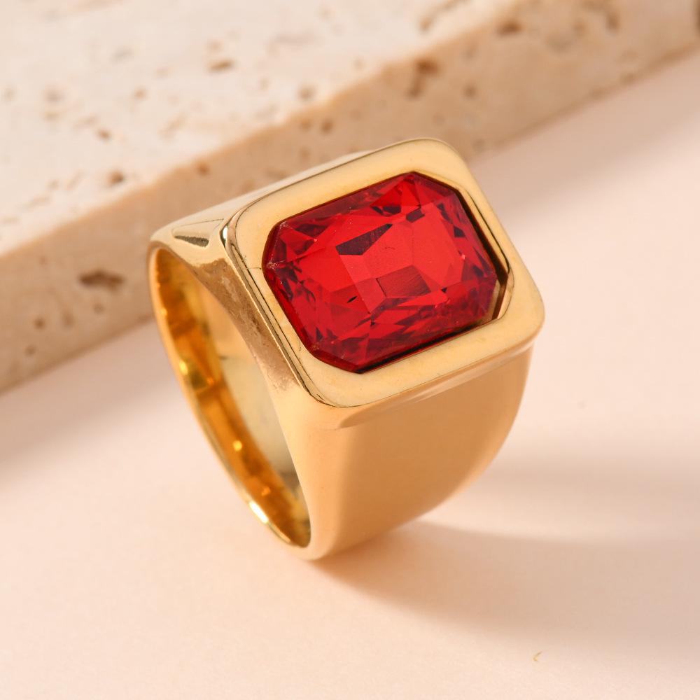 Minimalistischer Damenring aus Titanstahl mit Edelstein - Helle Luxus-Schräg-Rechteck-Diamant, Trendiger Schmuck