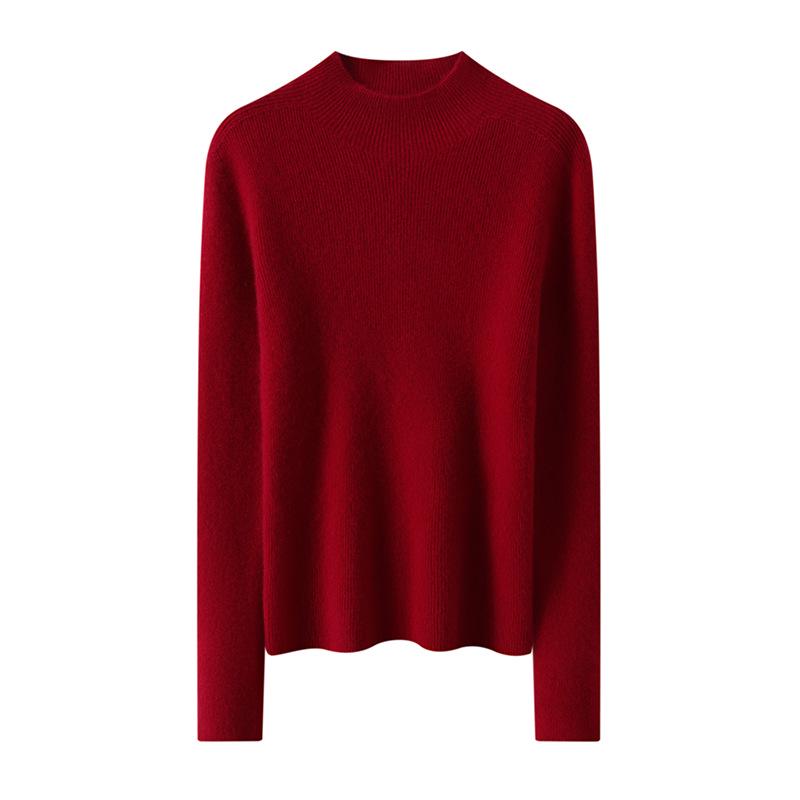 Seamless Pure Cashmere Slim-Fit Ribbed Sweater for Women - Autumn/Winter 2026 Half-High Neck