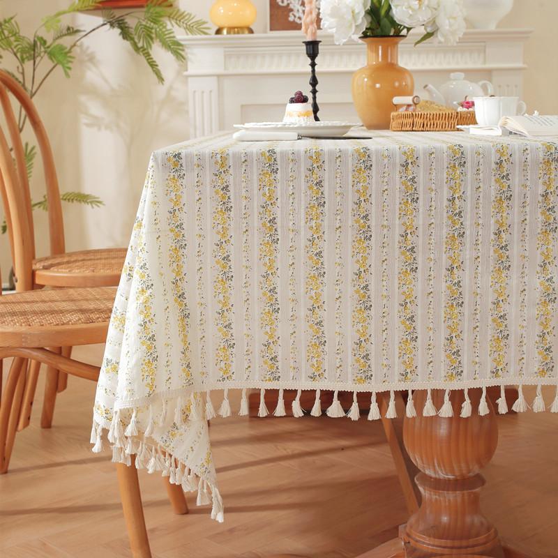Pastoral Small Fresh Cotton Jacquard Print Cream Flower Rectangular Tablecloth Coffee Table Dining Table Cloth Cover Towel