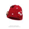 Red Christmas Wool Hat Women's Autumn and Winter Cold Protection Ear Protection Knitted Hat Big Head Circumference Shows Small Face Cold Hat Festive P