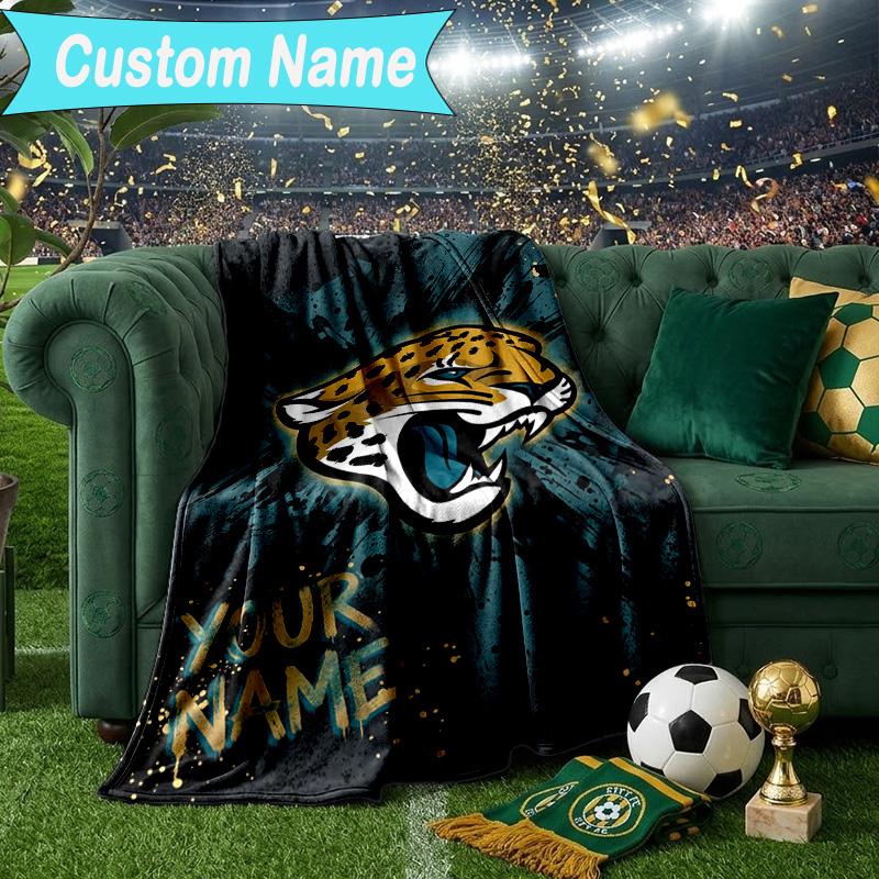 Custom Name Blanket Jaguars Team Spirit Blanket Bedding Blanket for Travel, Camping, Living Rooms, Offices, Sofas, Fan Christmas Gift