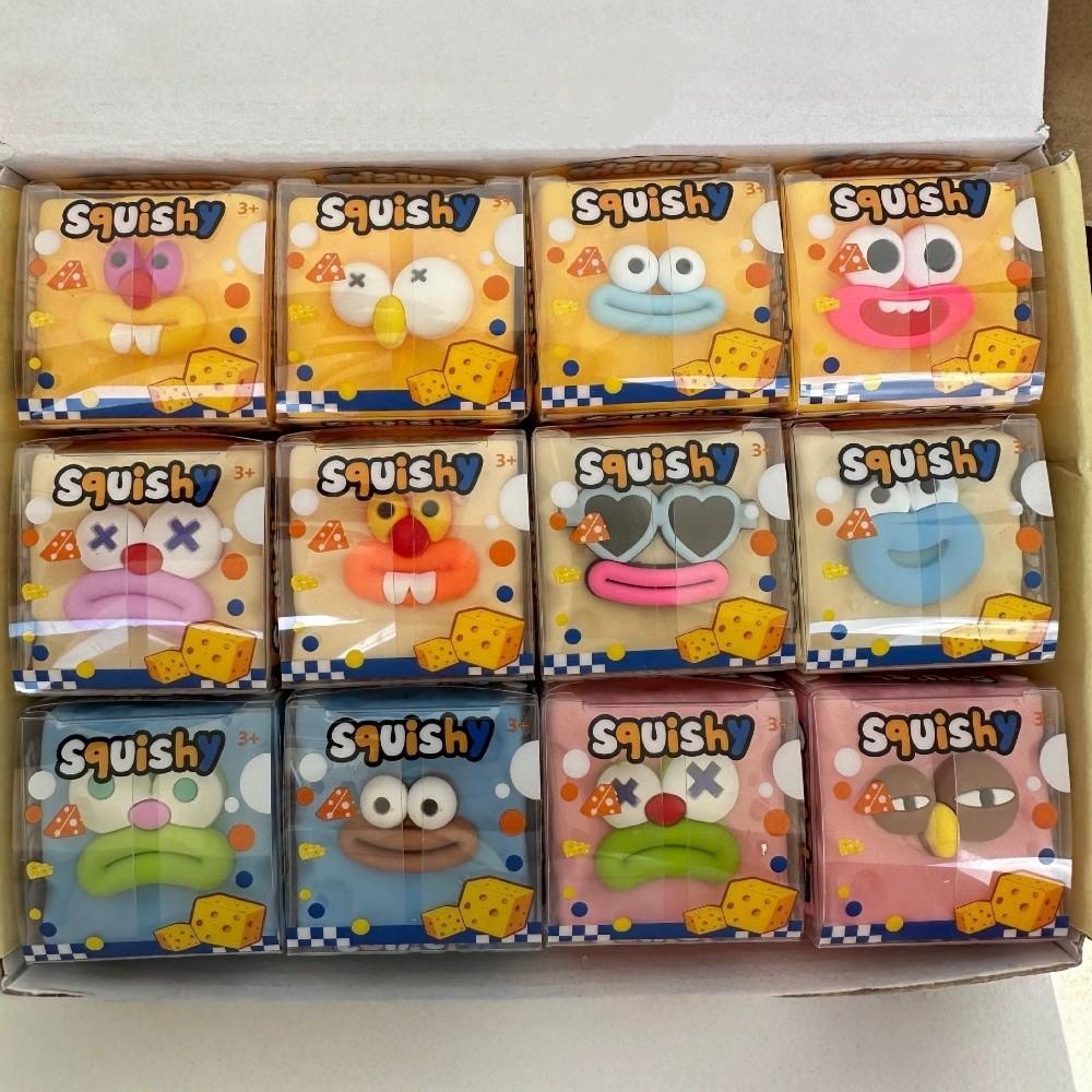 Crunchy Cheese Squeezed Cube Sausage Mouth Soap Fidget Toy Cheese Stress Ball Office Desk Toy