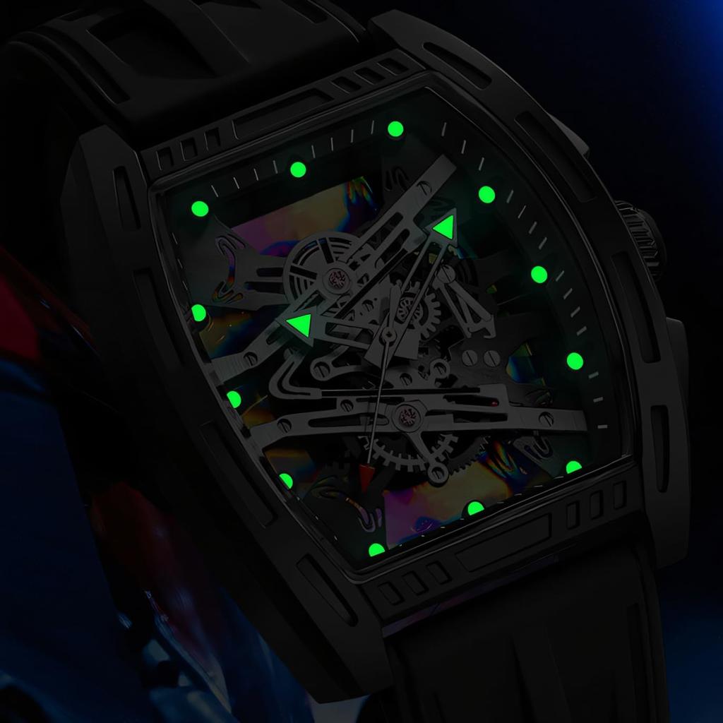New Business Cool Wine Barrel Shaped Hollowed Dial Men's Wristwatch Silicone Strap Waterproof Luminous Quartz Male Watch