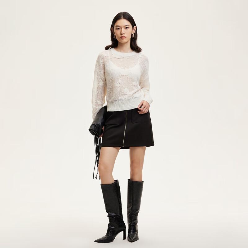 VEROMODA Women's 2024 Fall/Winter Loose-Fit Hollow Jacquard Round Neck Sweater