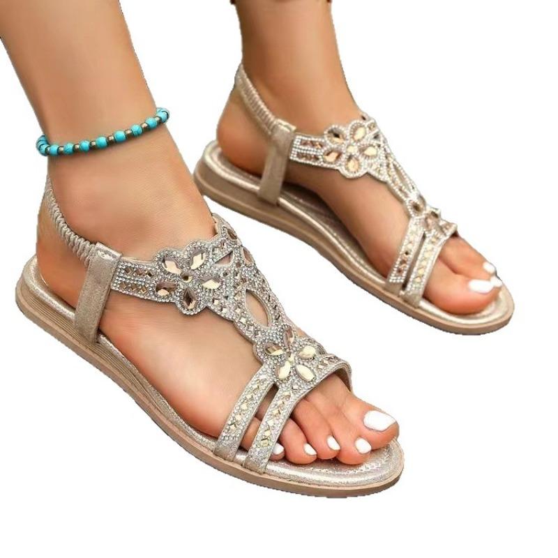 Mode Übergröße 36-46 Damenschuh Strass Flache Sandalen Gummiband Strandschuhe für Frauen Mode Lässig Offene Zehen Sandalias De Mujer