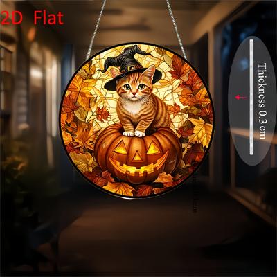 2D Flat Acrylic Halloween Pumpkin Cat Sun Catcher, Animal Catcher Suitable For, Garden, Bar Party Halloween, Christmas, Etc. Wall Hanging