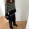 Korean Fashion Striped Knitted Pullover Sweater Women Autumn and Winter New Casual Simple Retro Loose Outside Wearing Long Sleeve Loose Crew Neck Tops